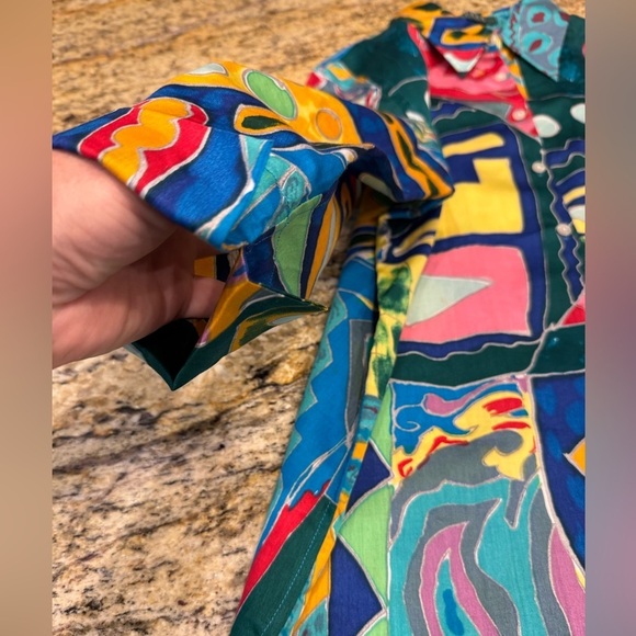 Ralph Lauren Colorful Abstract Artsy Bohemian Cotton Blouse Size Petite Small - Picture 4 of 9